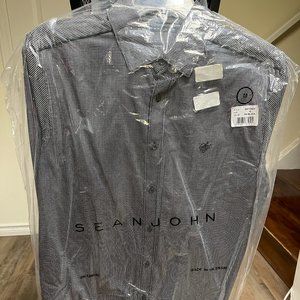 Sean John Black & White Dotted Dress Shirt Size M